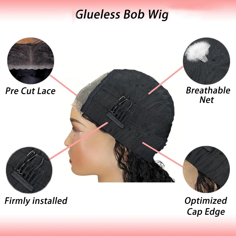 4 × 4 بوب شعر مستعار شعر الإنسان 100% موجة عميقة غلويليس الدانتيل الجبهة الباروكات قصيرة بوب الباروكات قبل قطعها قبل قطع 4x4 الدانتيل إغلاق شعر مستعار مجعد