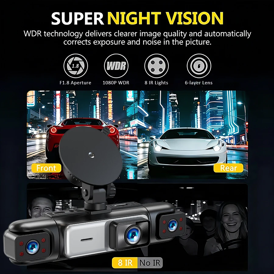 Panoramic 3/4 Lens Channel 1080P HD Ultimate Safety Dash Cam Set, 1080P Front and 720P Full Coverage Front, Rear, Left, and Righ