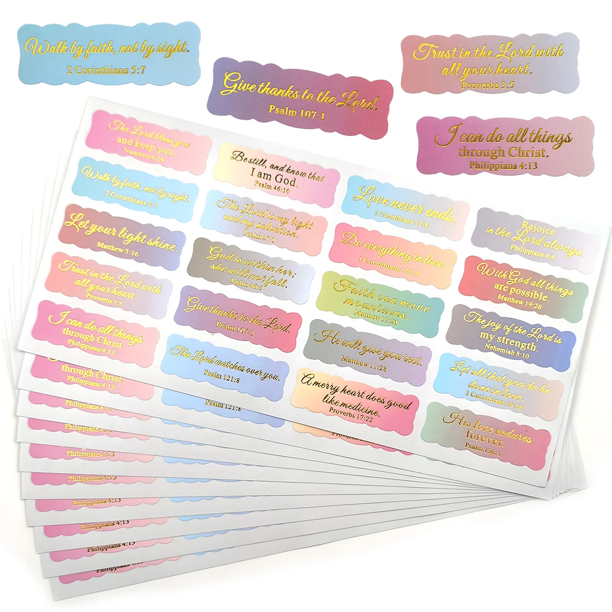 200 Pcs Foil Golden Bible Verse Stickers – Inspirational Scripture Labels, Self-Adhesive Matte Stickers for Scrapbooking