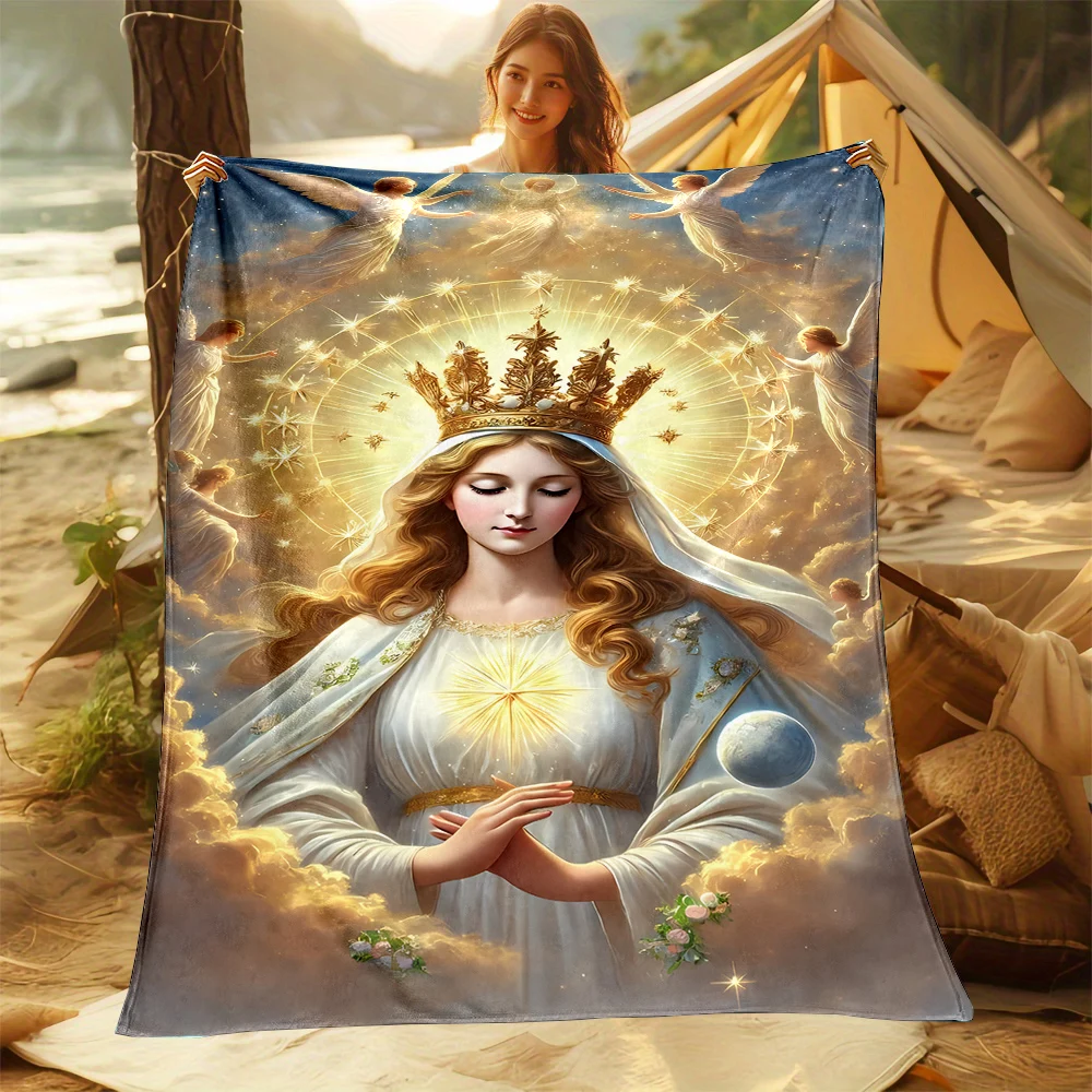 Warm and Loving Virgin Mary Pray Blanket Soft Throw Blanket for Home Bedroom Bed Sofa Picnic Travel OfficeRest Cover Blanket Kid