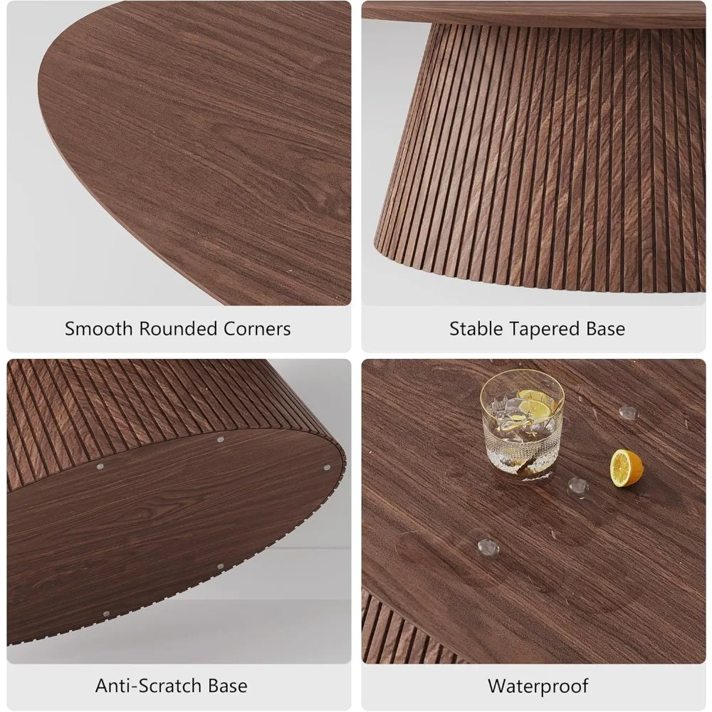 Mid Century Modern Fluted Coffee Table, Small Wood Grain Veneer Tea Table