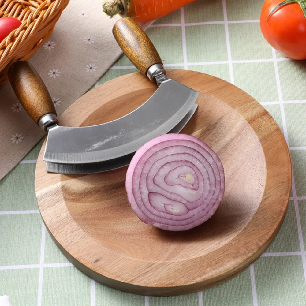 Cutter Set with Round Cutting Board Staniless Steel Rocker Chopper Slicer Cutter Rustproof Pizza Cutter Rocker Slicer