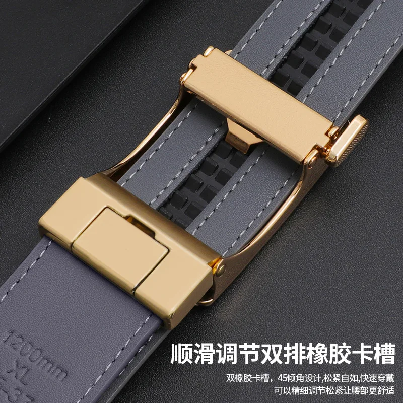 High end wild cowhide patterned men's belt with automatic buckle, new cowhide trendy style, versatile for business and leisure