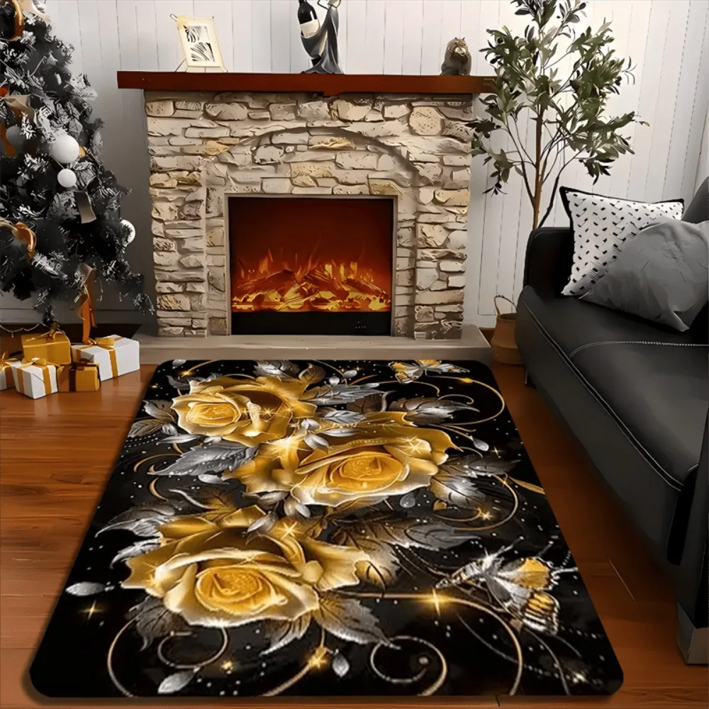 

1 шт. ковер с принтом золотой розы, нескользящий коврик для гостиной, мягкий полиэстеровый ковер, подарок на день рождения, украшение для гостиной, спальни