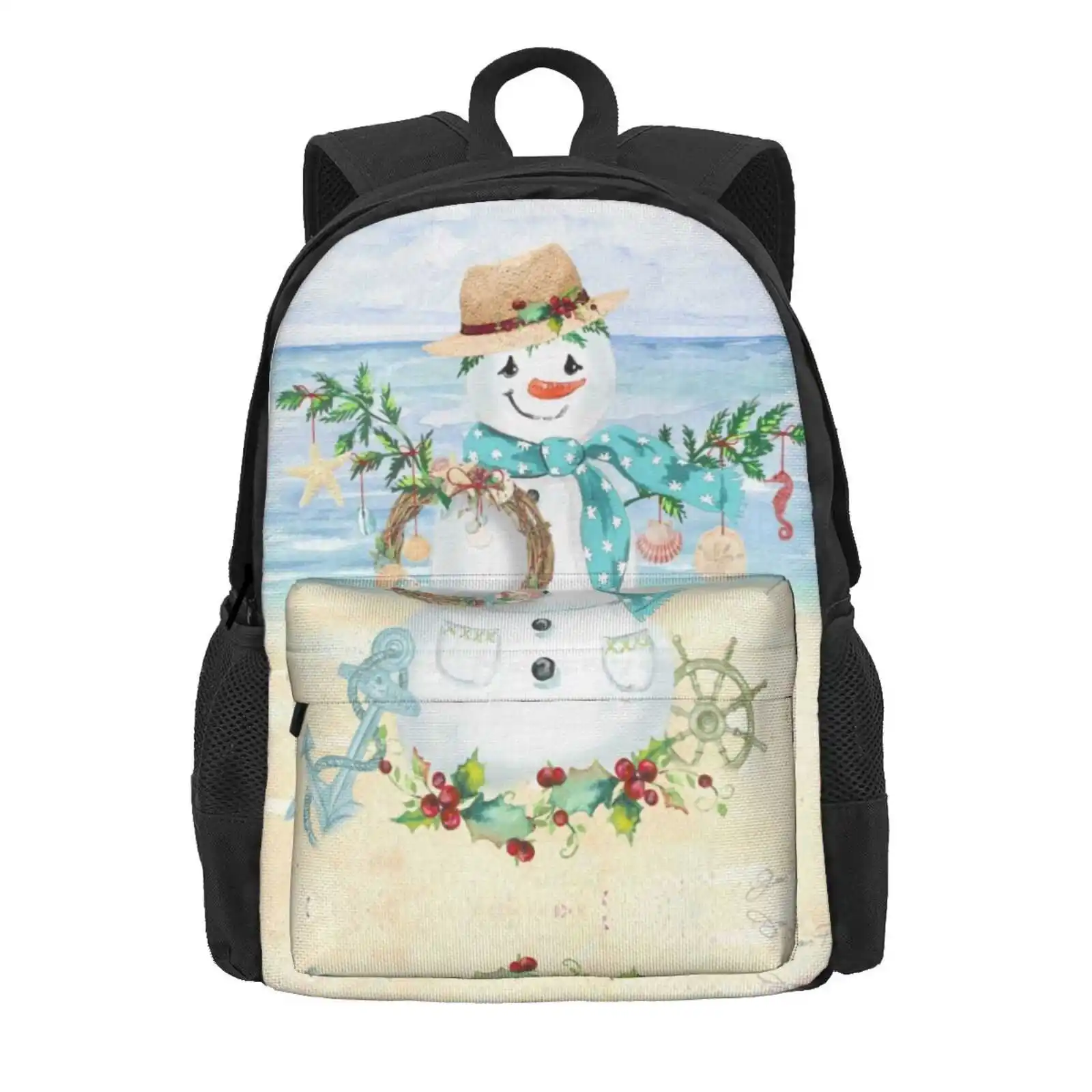 Coastal Christmas F Hot Sale Schoolbag Backpack Fashion Bags Coastal Christmas Holiday Seasonal Ornaments Ocean Lake Sand