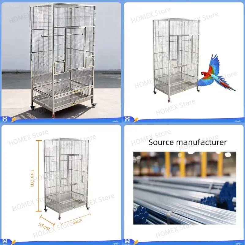 Large Stainless Steel Bird Cage Luxury Thickened Breathable Pet House Lightweight Spacious Parrot Finch Canary Aviary