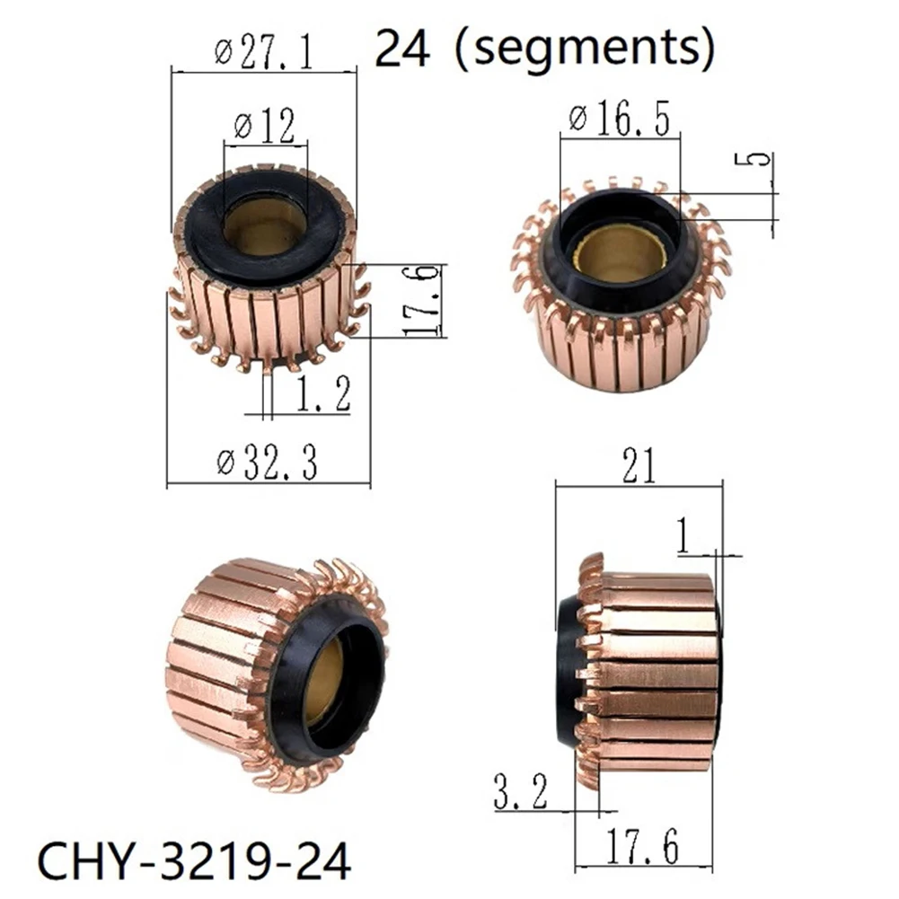 Motor Commutator 24P Teeth DHY-2185-24 Copper Hook Type 27.1*12*17.6（21）mm Electrical Motor Commutator For Home Appliances