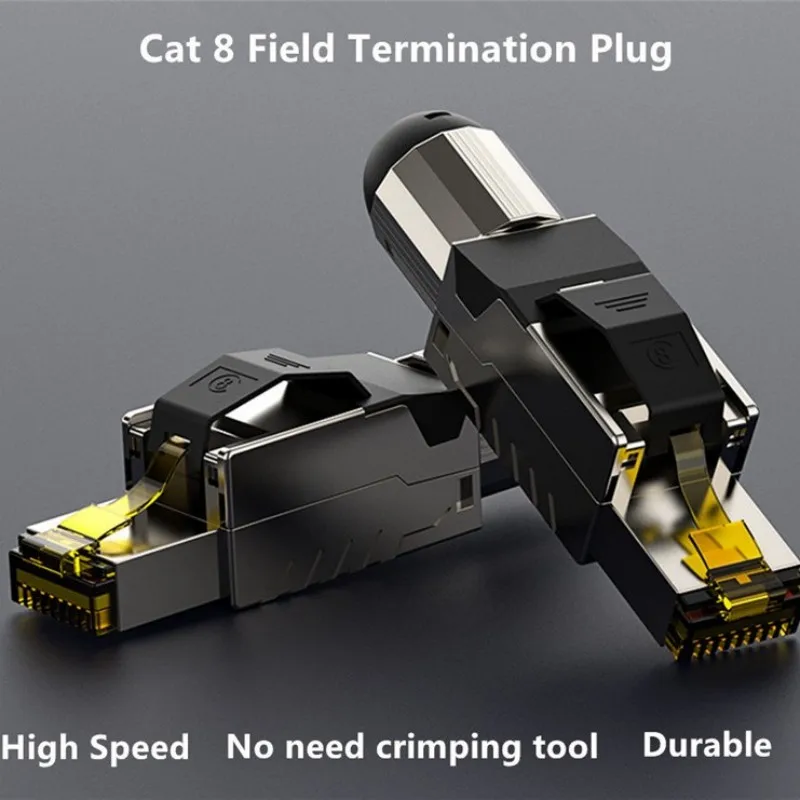 RJ45 Connectors CAT8 Cat7 CAT6A Tool-Less Zinc Alloy Field Termination Plugs Networking Plug STP Shielded Module Self-Locking