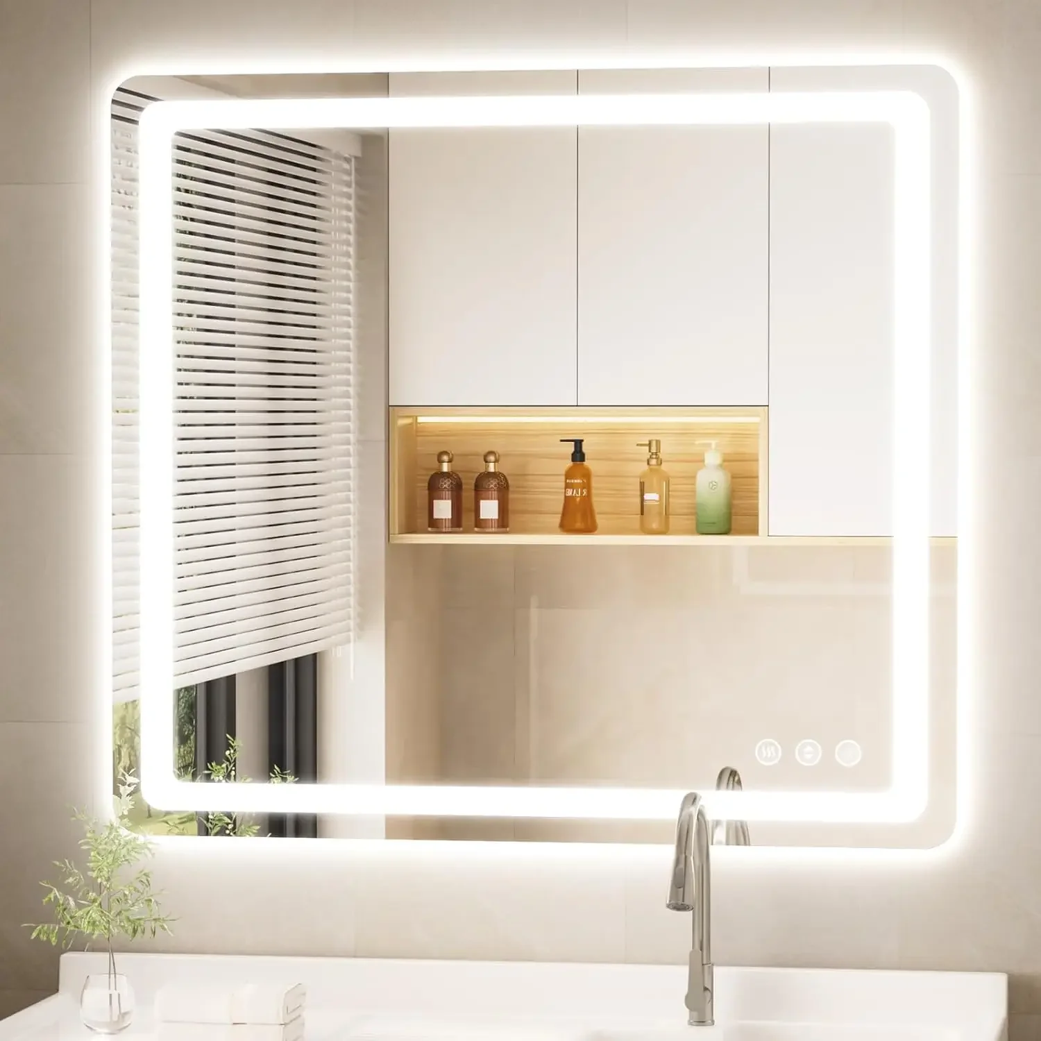 

40" x 36" Led Bathroom Mirror with Lights, Anti-Fog & Tri-Color Lighting - Wall Mounted Shaving Mirror with Touch Sensor, Waterp