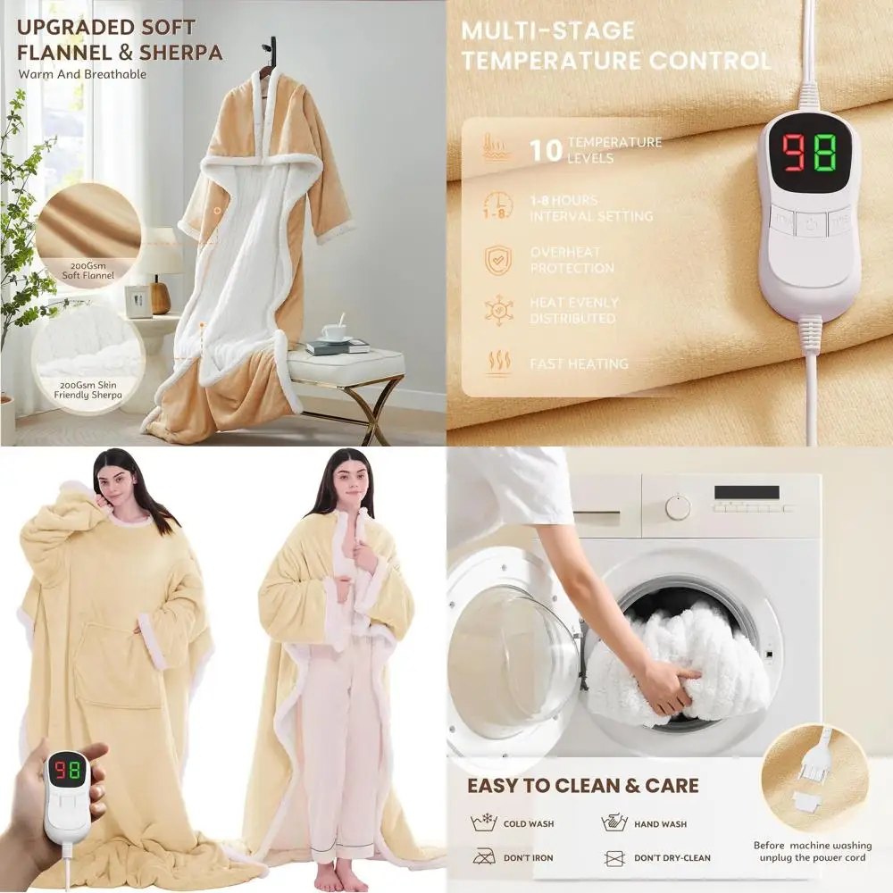 

Sherpa Hooded Electric Blanket with 10 Heat Settings and Adjustable Timer, 50x75 Beige