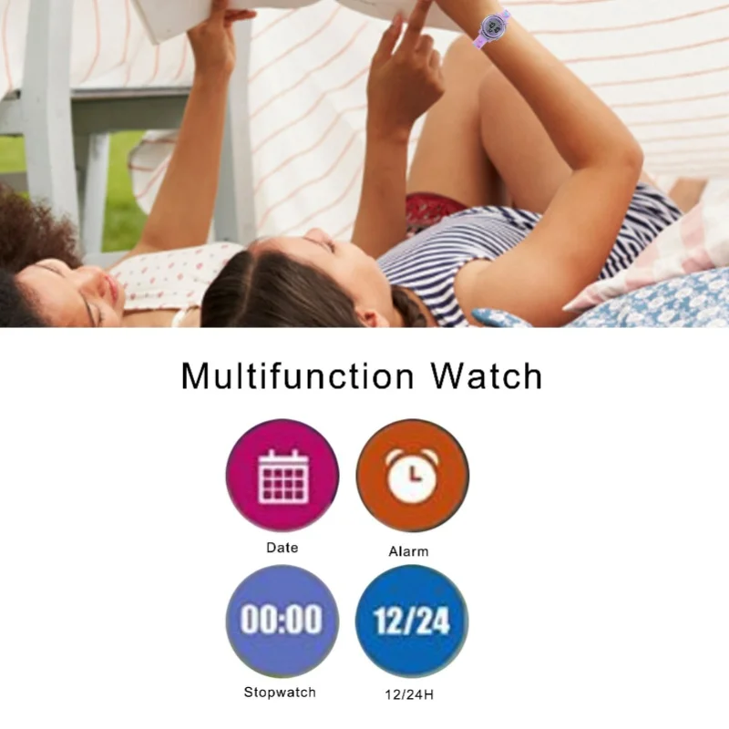LED enfants montre étanche rétro-éclairage dessin animé numérique enfant montre avec réveil chronomètre pour 3 à 10 ans violet clair