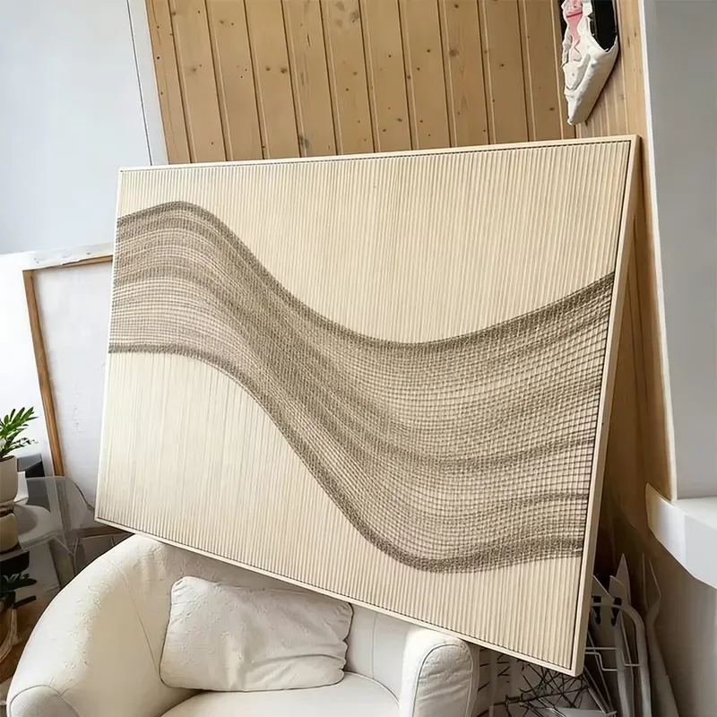 Handcrafted Layered Wave Framed Earthy Tone Artisan Textile Wall Sculpture for Nail Salons & Studios 2