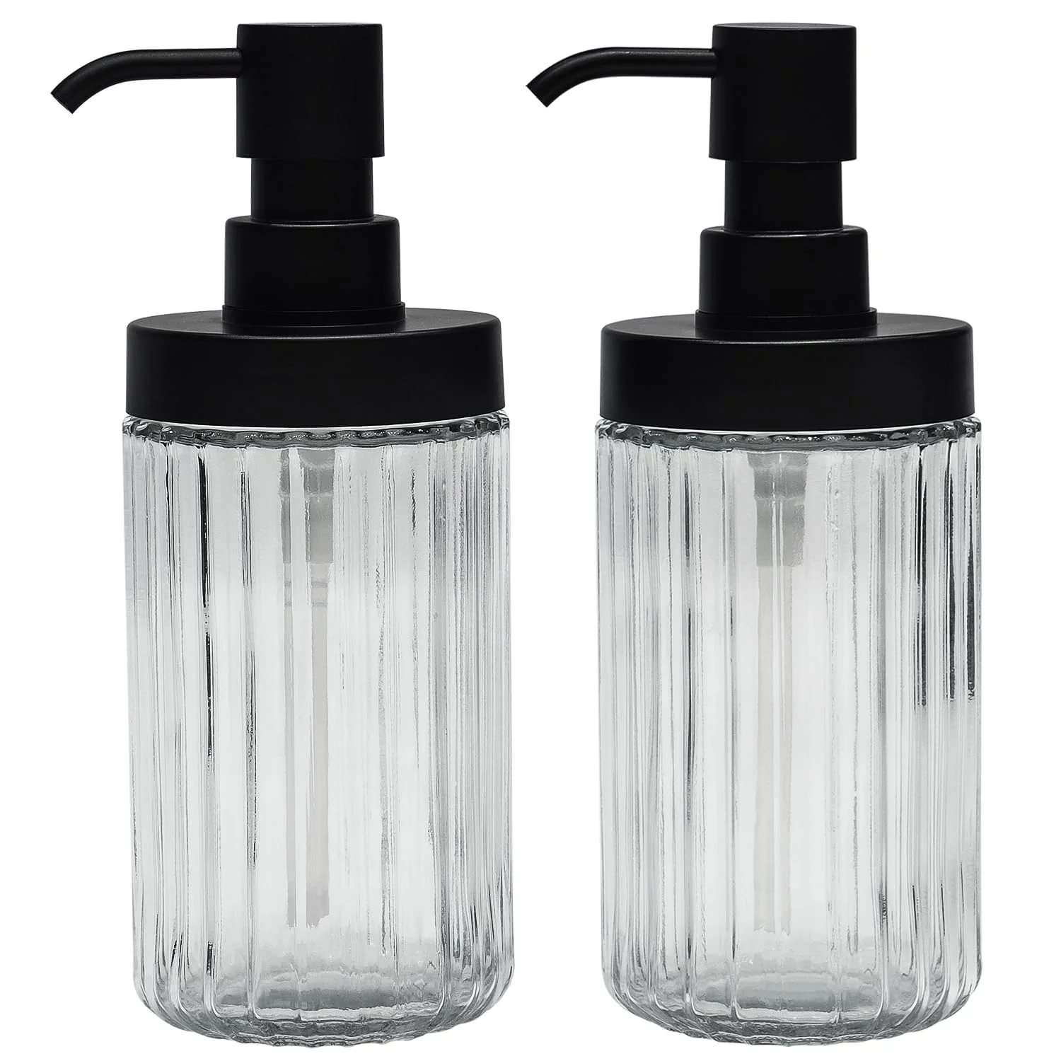 Suanti 2 PCS Glass Soap Dispenser Set for Bathroom & Kitchen Sink Refillable Liquid Soap Bottle with Squeeze Pump for Hand Dish