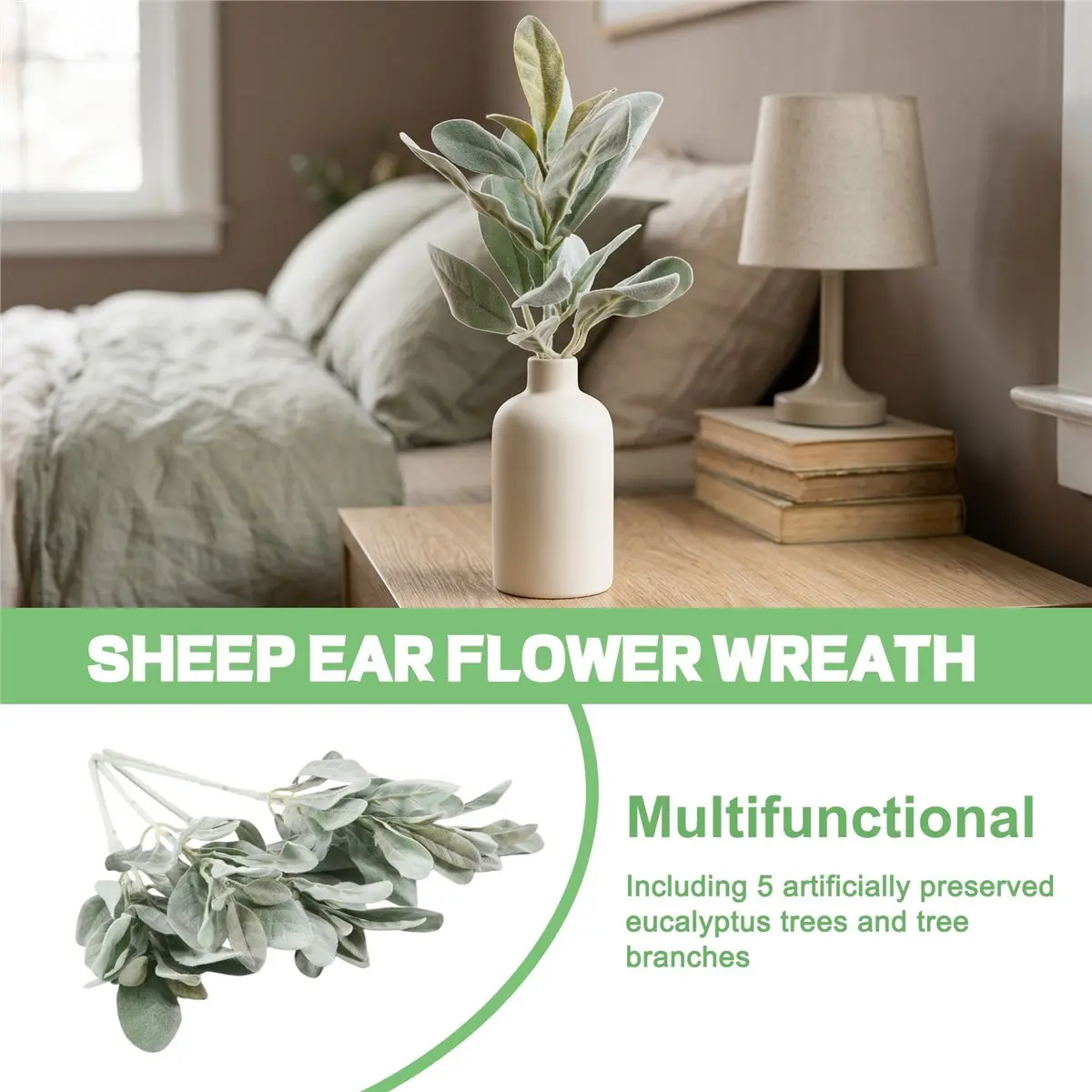 AA77 NEW Faux Lambs Ear Stems 5Pcs Flocked Artificial Greenery Solid Fake Ear Leaves for Home Wedding DIY Craft