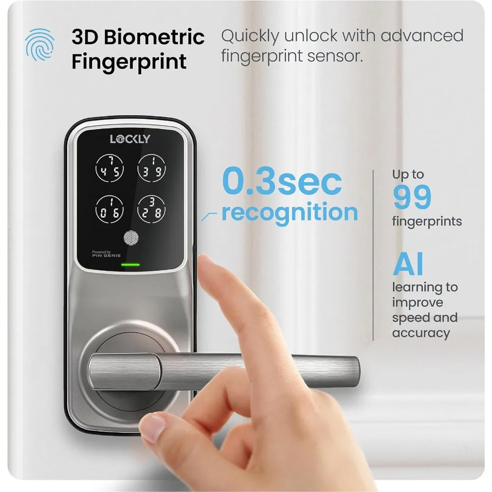 Inteligentny zamek do drzwi Secure Pro Smart Lock Wi-Fi, bezkluczykowy zamek z cyfrową klawiaturą, biometryczny czujnik odcisków palców 3D do drzwi wejściowych z klamką, Vo