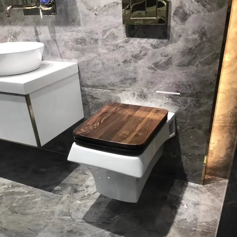 Black Walnut Square Toilet Seat Solid Wood Thicken Toilet Cover with Stainless Steel Slow-Close Quick-Release Silent Hinge