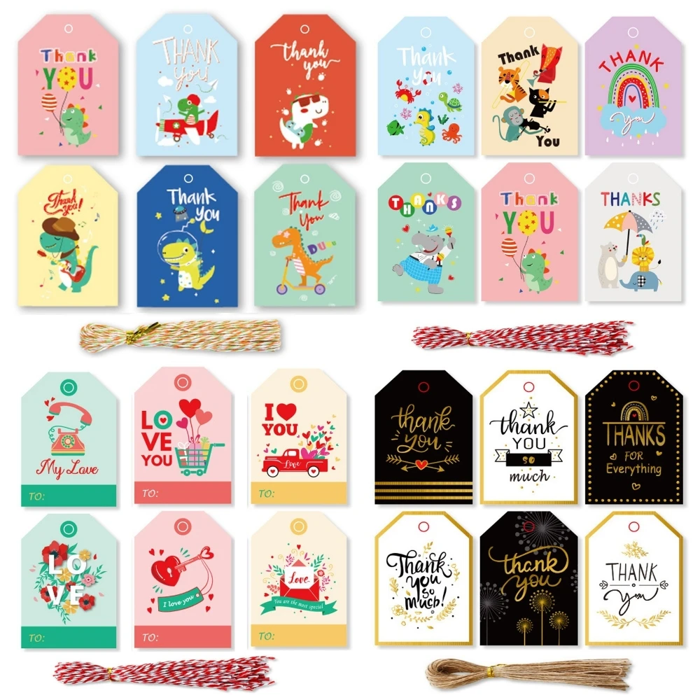 48pcs Dionsaur Paper Tags Cartoon Animal Hanging Tag Crafts DIY Birthday Thank You Labels Party Gift Packaging Tag Hang Tags