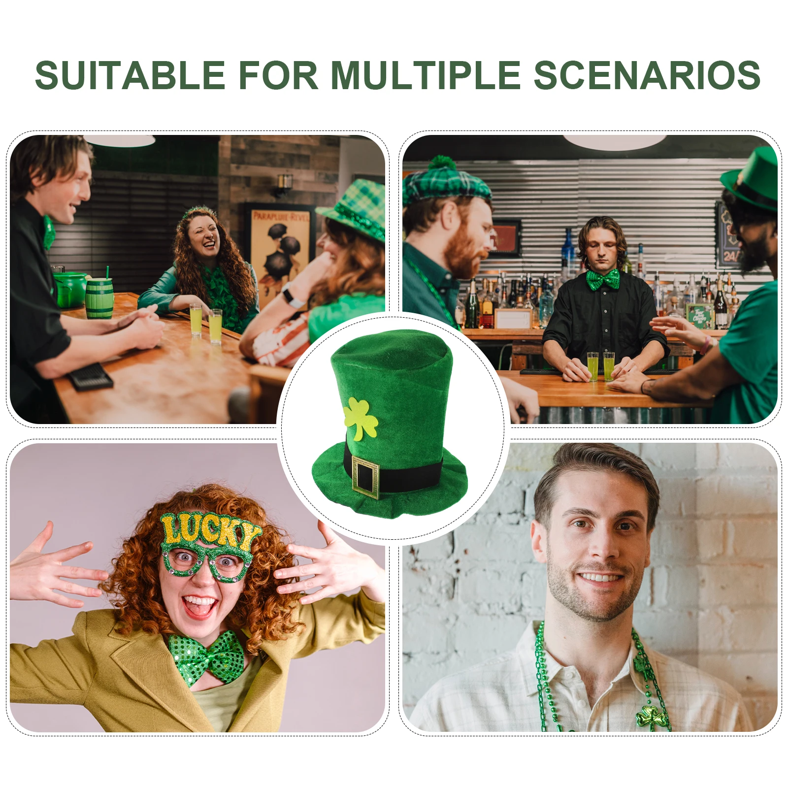 

Irish Hat for St Patricks Day Party Adults Reusable Festival Cloth Photo Prop Decorative Shamrock Pattern Lucky Celebration