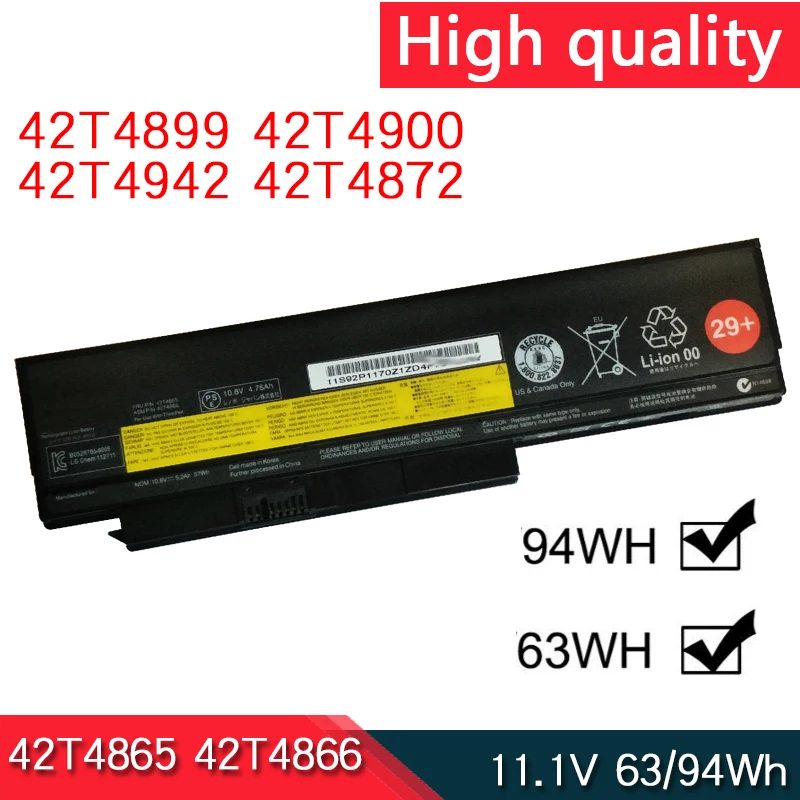 Аккумулятор 63wh 94wh 42T4899 42T4900 42T4942 42T4865 42T4866 42T4872 для Lenovo ThinkPad X220 X220i X220S 29+ 29++ 63Wh 94Wh