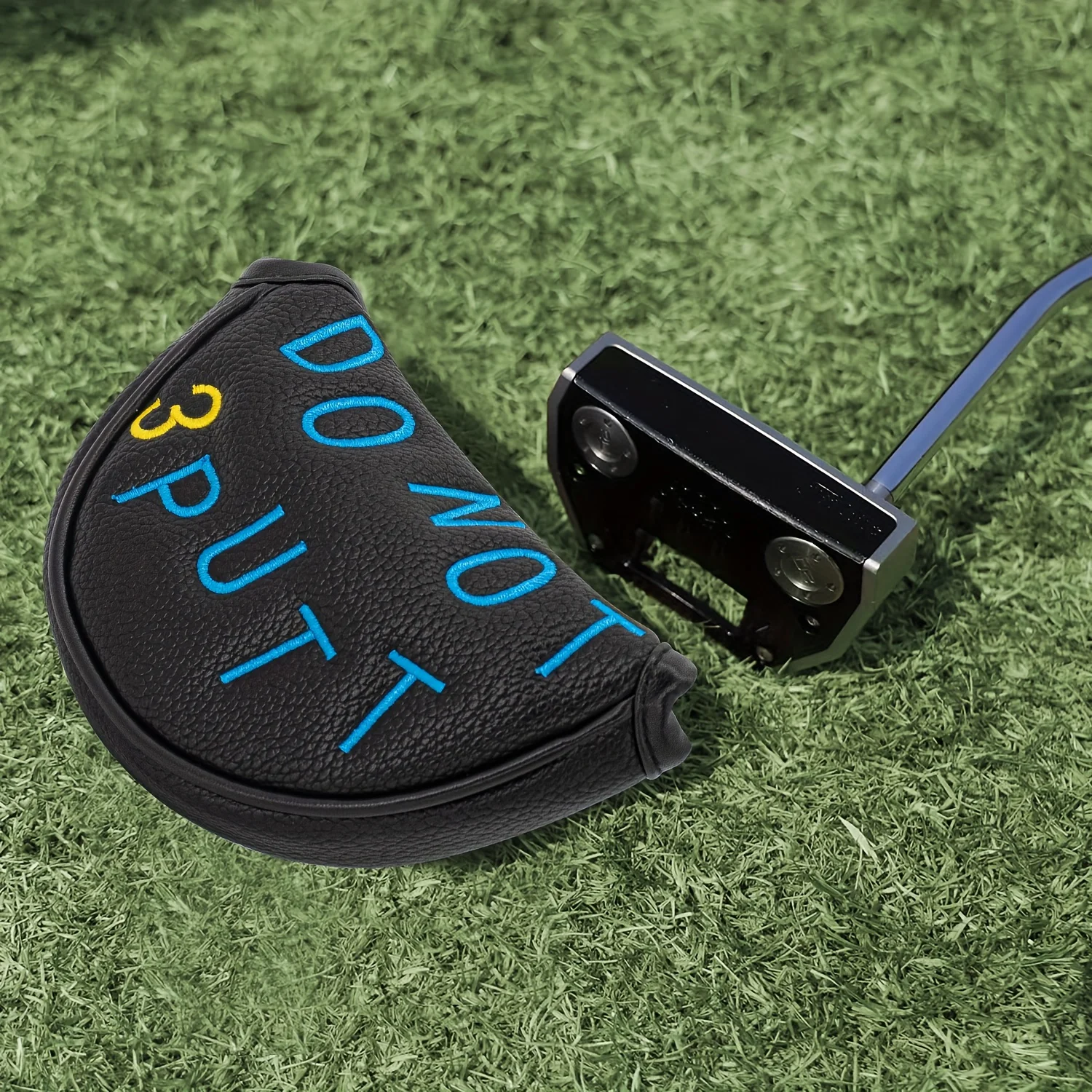 Sleek Minimalist Golf Putter Head Cover - Durable Synthetic Protective Gear with 'DON'T PUTT' Design, White & Black image 5