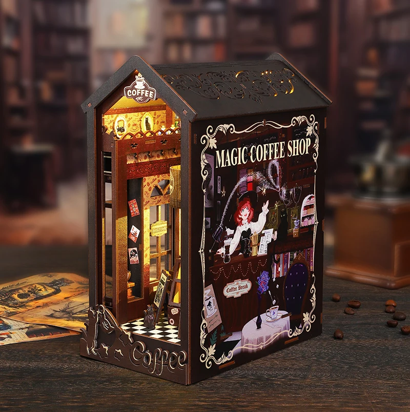 لتقوم بها بنفسك كتاب الزواية أثاث بيت الدمى الخشبي طقم إضاءة بيت الدمية كازا مصغرة الملحقات اليدوية ألعاب خشبية هدايا عيد الميلاد