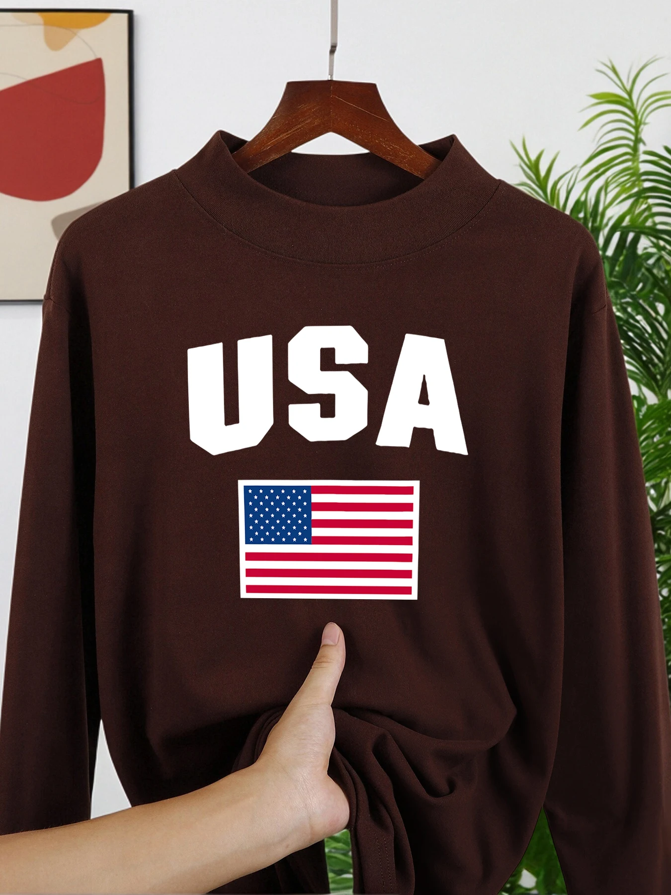 

Usa And Flag Prints Mens Thicken Stretch Base Layer Mock Neck Soft Long Sleeve Shirt Soft Velvet Fleece Tops Comfy Fit Pullover