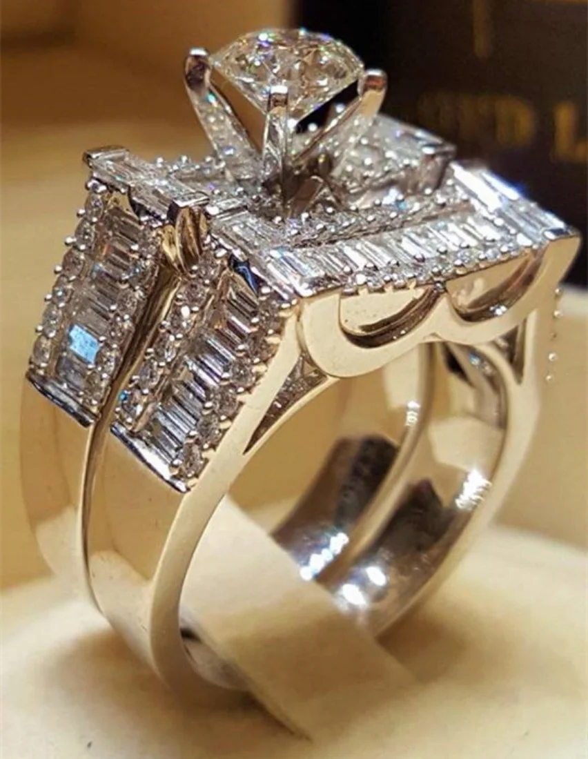  Classic Wedding Engagement Ring for Women Brilliant Cubic Zirconia Crystal Proposal Ring Anniversary Gift Jewelry