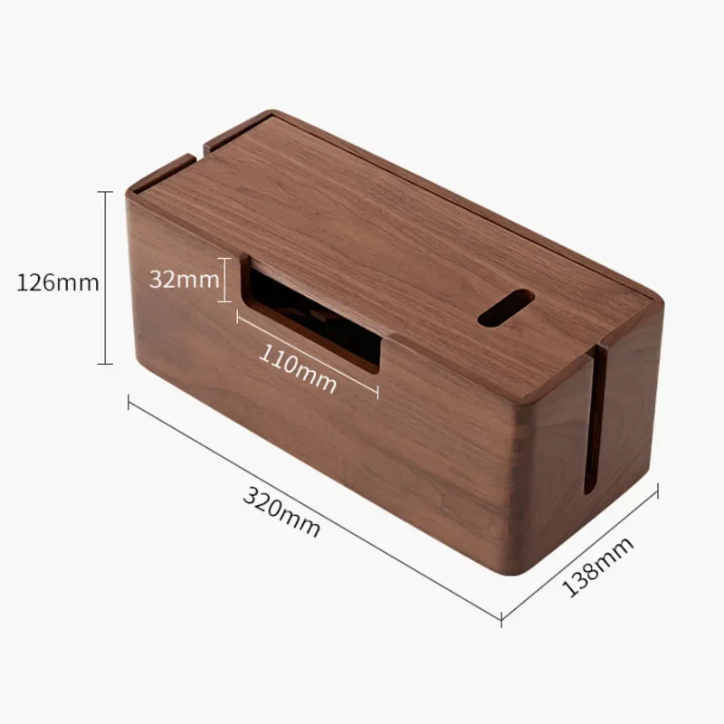 Walnut Socket Storage Box, Wooden Cable Organizer, Space-Saving Power Container, Simple Home WiFi Charger Box, Neat Power Keeper