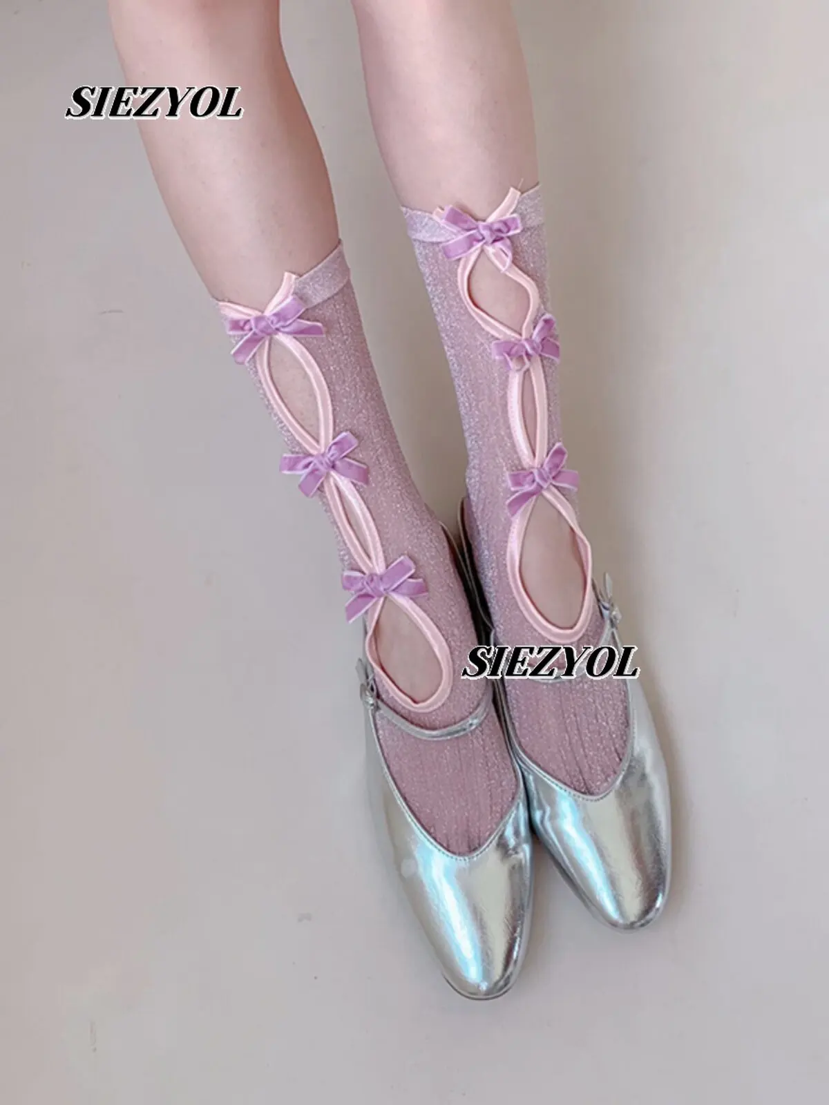Fashion Flocked Bowknot Sheer Mid-calf Socks New Stocking Spring/summer Sweet Cute Versatile Casual Socks for Women