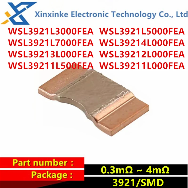 Resistores do sentido atual, 3W, WSL3921L3000FEA, 0.3mΩ, 0.5mΩ, 0.7mΩ, 4mΩ, 3mΩ 2mΩ 1.5mΩ ± 1%, 75PPM, WSL39211L500FEA, SMD, 3W