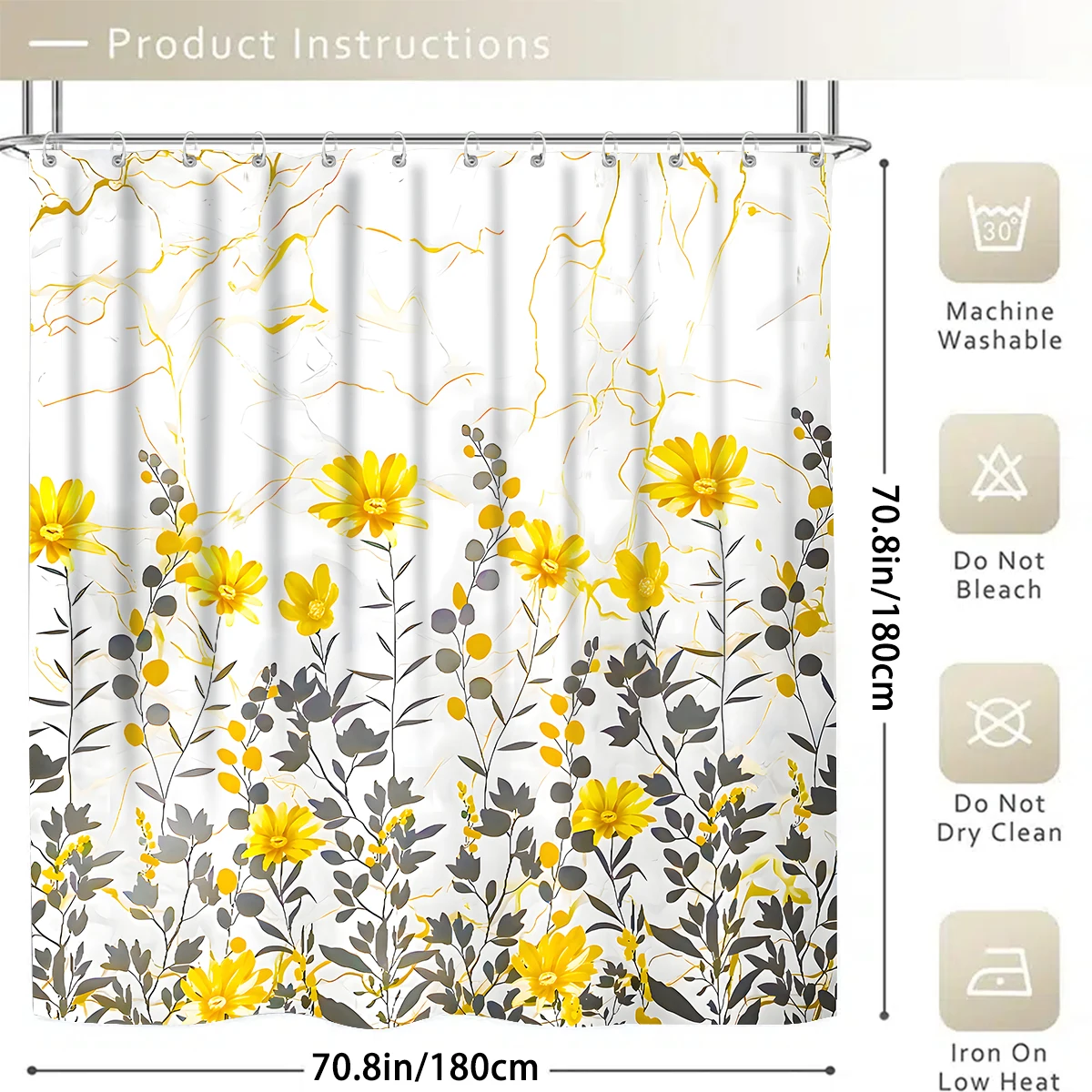 1/4 piece flower simple pattern waterproof shower curtain or waterproof anti-slip shower curtain set, 12 free hooks