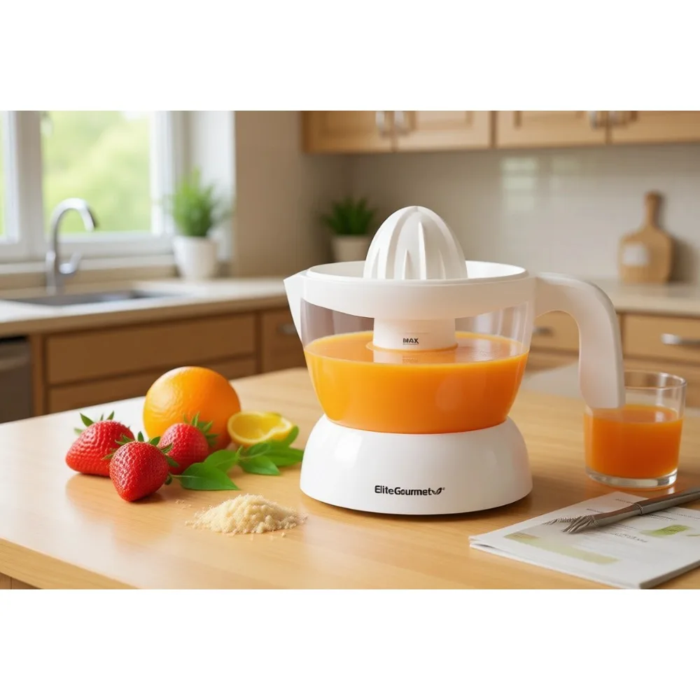 

Компактная соковыжималка для цитрусовых мощностью 30 Вт с регулировкой отделения мякоти, большой объем, удобный носик для слива, 16 унций, без BPA, белая