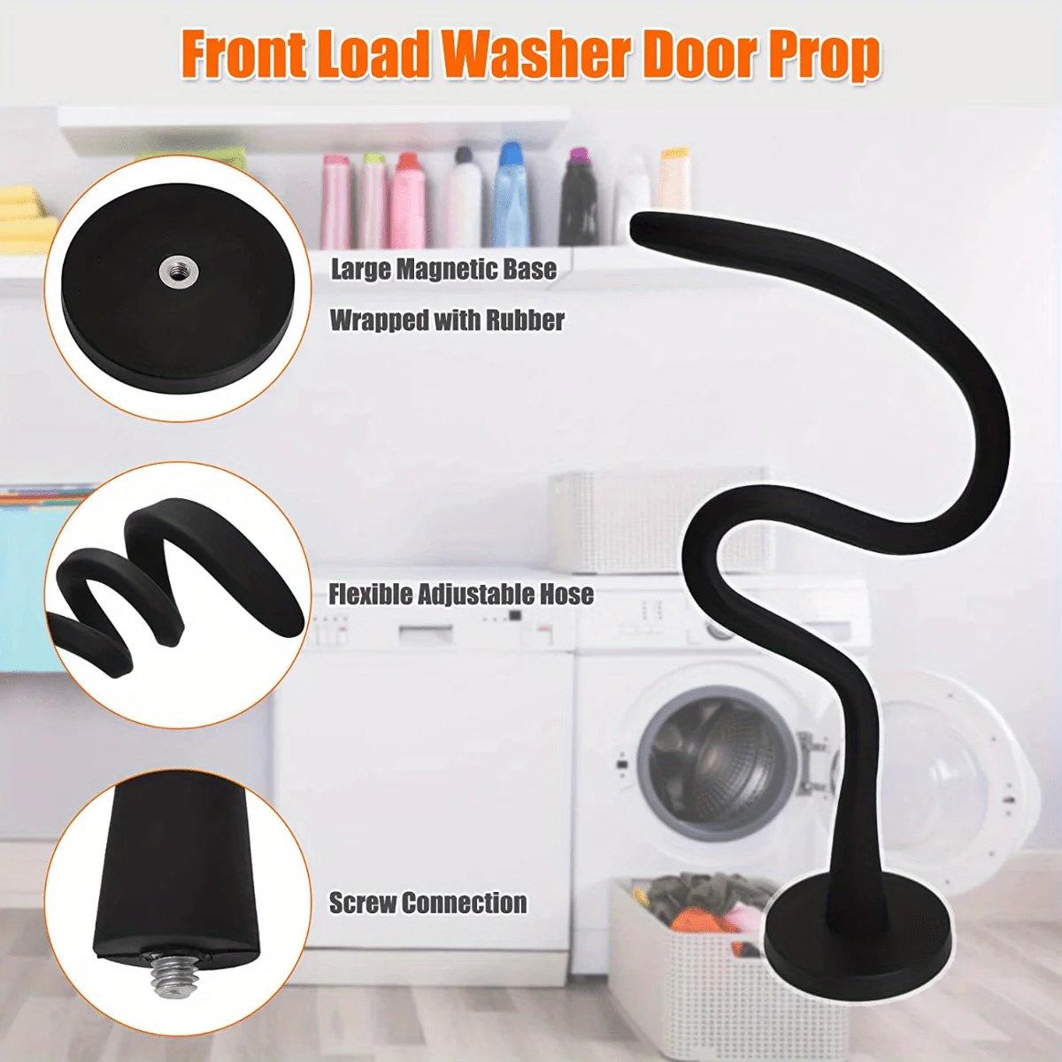 Magnetic Washer Door Prop-Stabilizer for Front Load Machines-Easy-Install, Flex Design-Fits Most Washers & RV Laundry Doors view 2