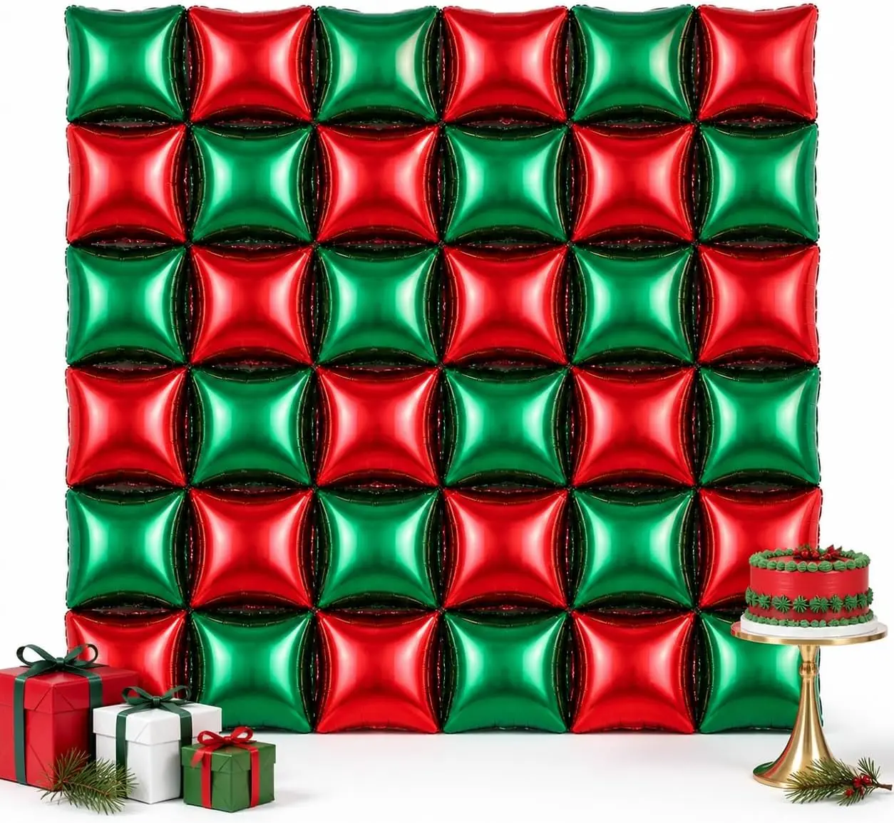 36 globos metálicos cuadrados rojos y verdes para decoración de pared, globos metálicos de doble cara de 19 pulgadas para fiestas de Navidad, fotomatón, cumpleaños y eventos.