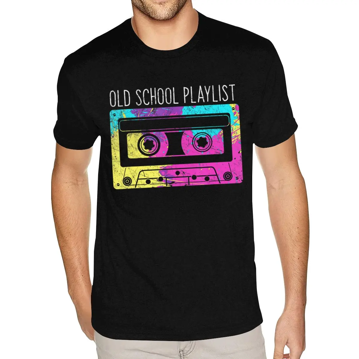 

Кассетная лента с трафаретным принтом 80S 90S Ретро Музыка Старая школа Playlist Футболки Футболки Бойфренд Плюс Размер Черная футболка