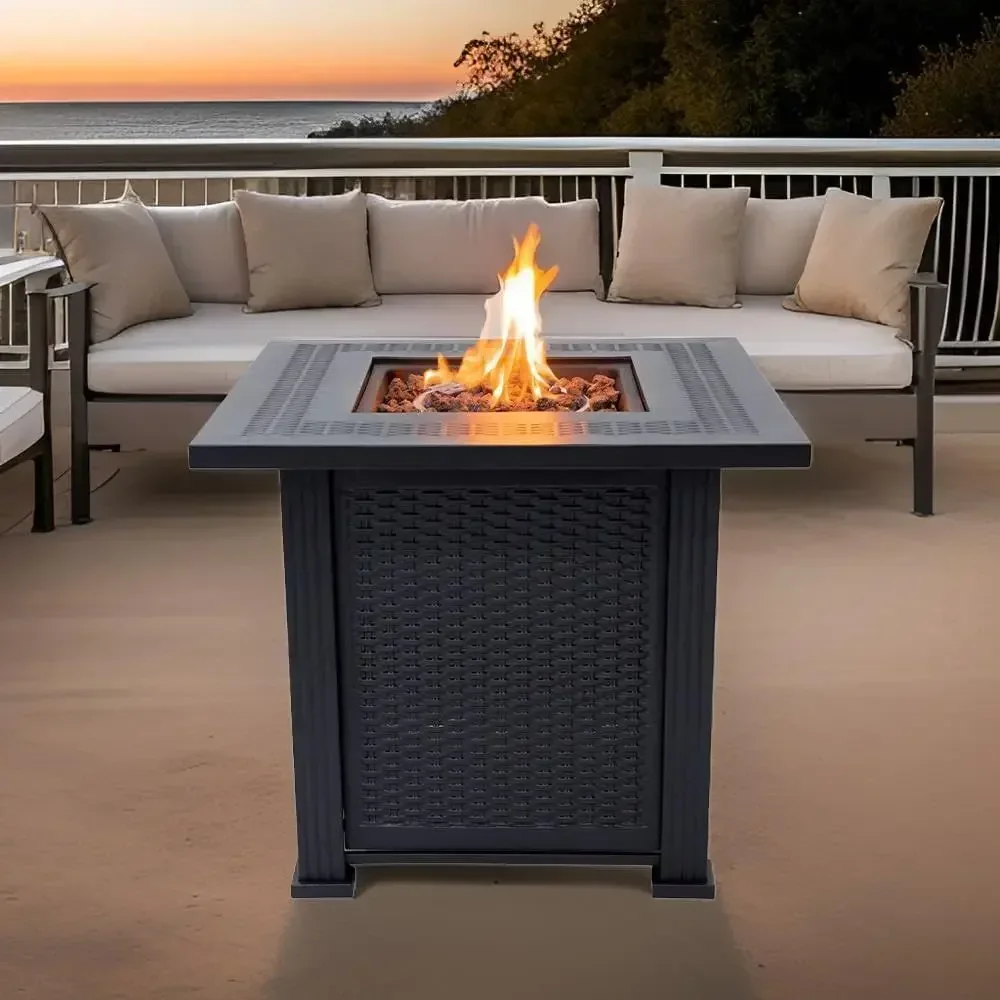 Outdoor Propane Fire Pit Table with 50,000 BTU Burner, Lava Rocks, and Removable Lid, CSA Certified