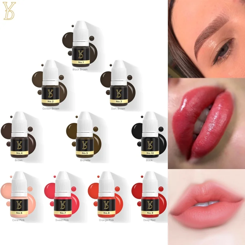 

YDPMU 3ML Professional Semi Permanent Makeup Pigments Tattoo Ink Sample Size for Lips Eyebrows Eyeliner Micropigmentation Inks