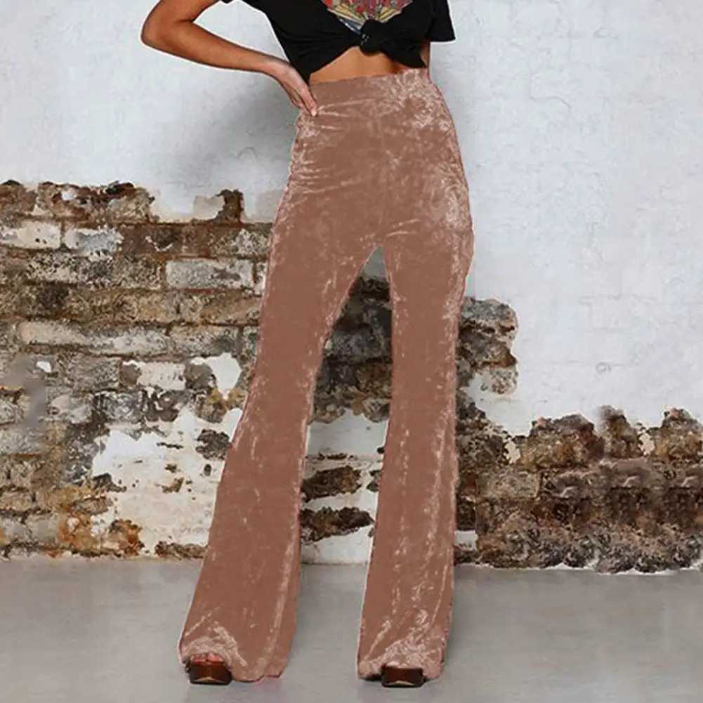 Wide-leg Pants Elegant Velvet Flared Pants for Women High Waist Wide Leg Trousers with Lift for Vacation Wear Solid Color Pants