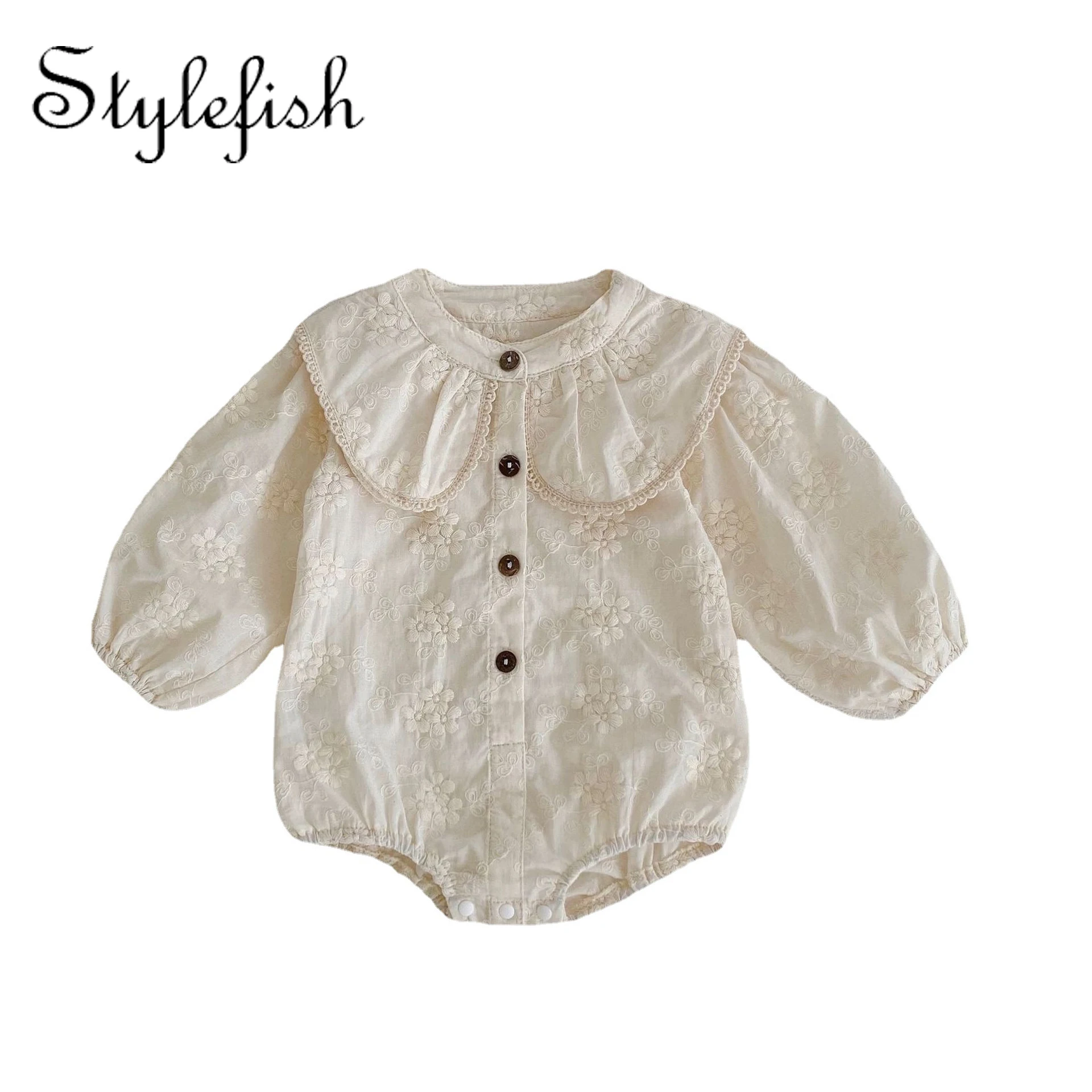 Autumn 2022 new cotton baby clothes flower embroidery romper long sleeve baby Jumpsuit