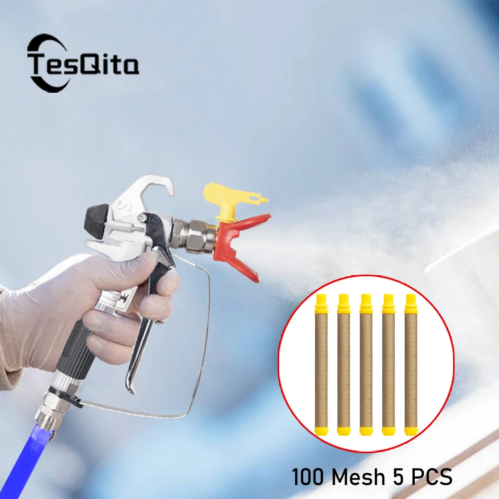 Airless Spray Gun Filter 100 Mesh Airless Paint Replacement Parts Painting Tools Accessory Spray Gun Filter Push on Type 5PCS