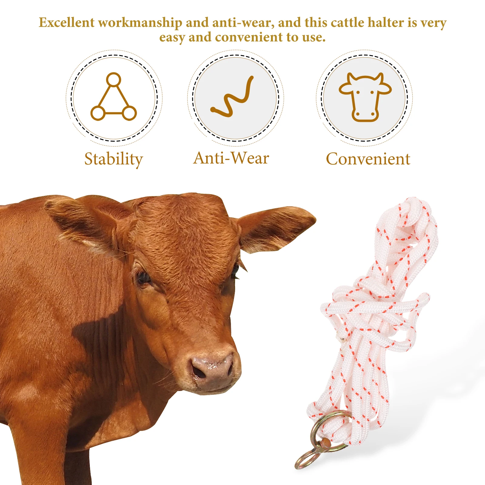 

Cattle Halter Bull Rope for Cows Calf White Braided Miniature Outdoor Safety Durable AntiWear Cow Lanyard Supplies Portable