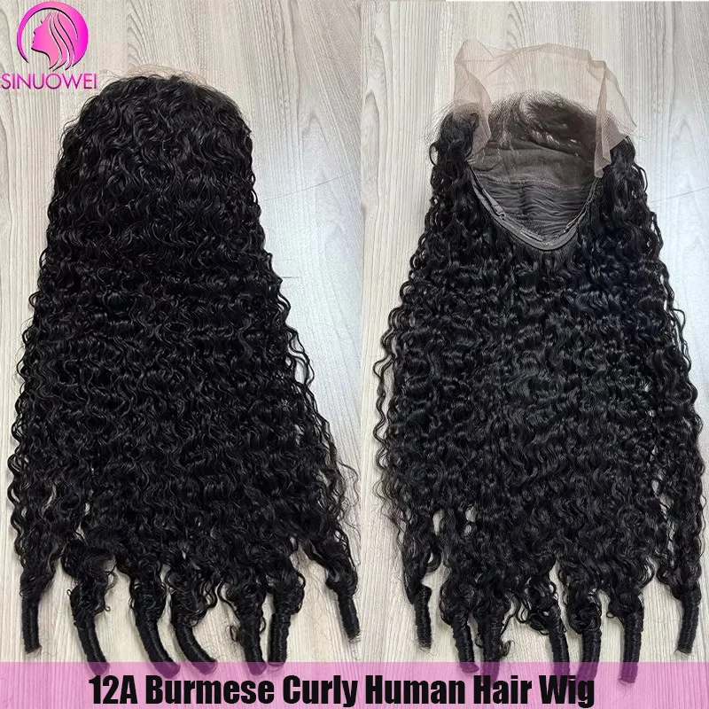 12A Burmese Curly 250% Density 13x6 Lace Frontal Human Hair Wigs Bouncy Curly Natural Color Curly Remy Human Hair Lace Wigs