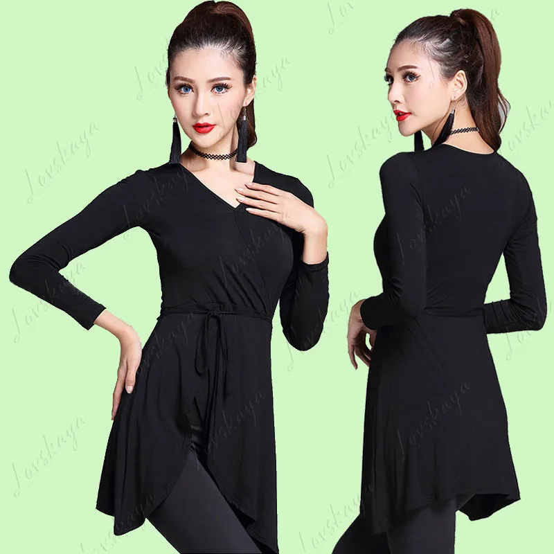 

Осенне-зимняя одежда с v-образным вырезом для латинских танцев, тренировочная одежда для женщин и взрослых, стандартная элегантная осенняя одежда