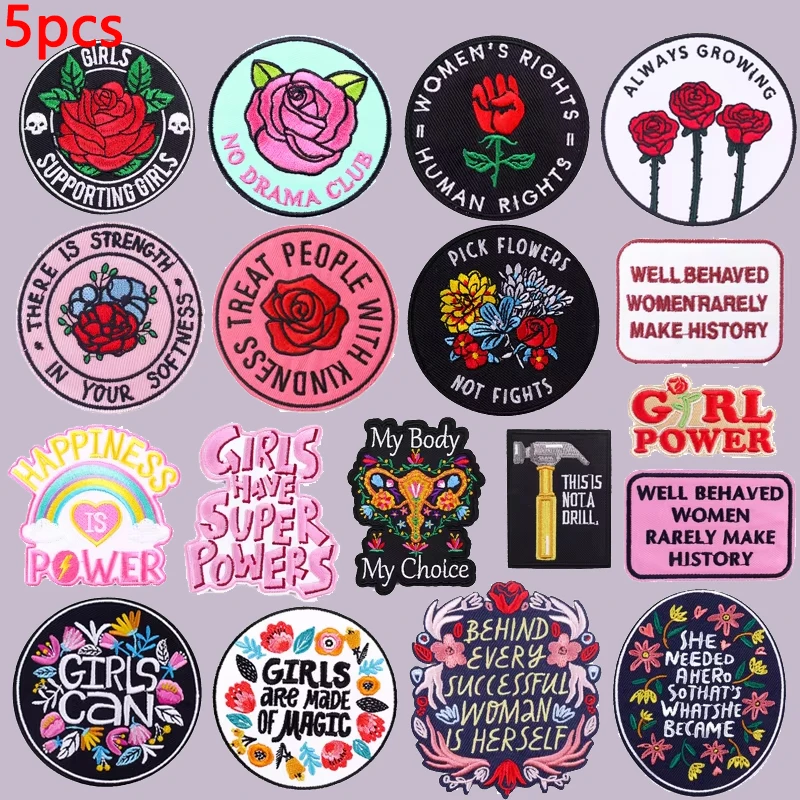 5PCS frauen Rechte Gestickte Patch Eisen Auf Patches Für Kleidung Cartoon/Brief Patch Jacken Rucksack Nähen/bügeln Abzeichen DIY