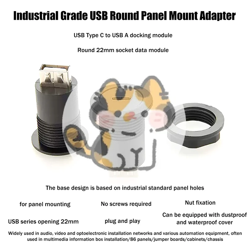novo-conector-usb-c-femea-para-usb-a-femea-conversor-de-painel-redondo-embutido-extensor-de-tomada-de-passagem
