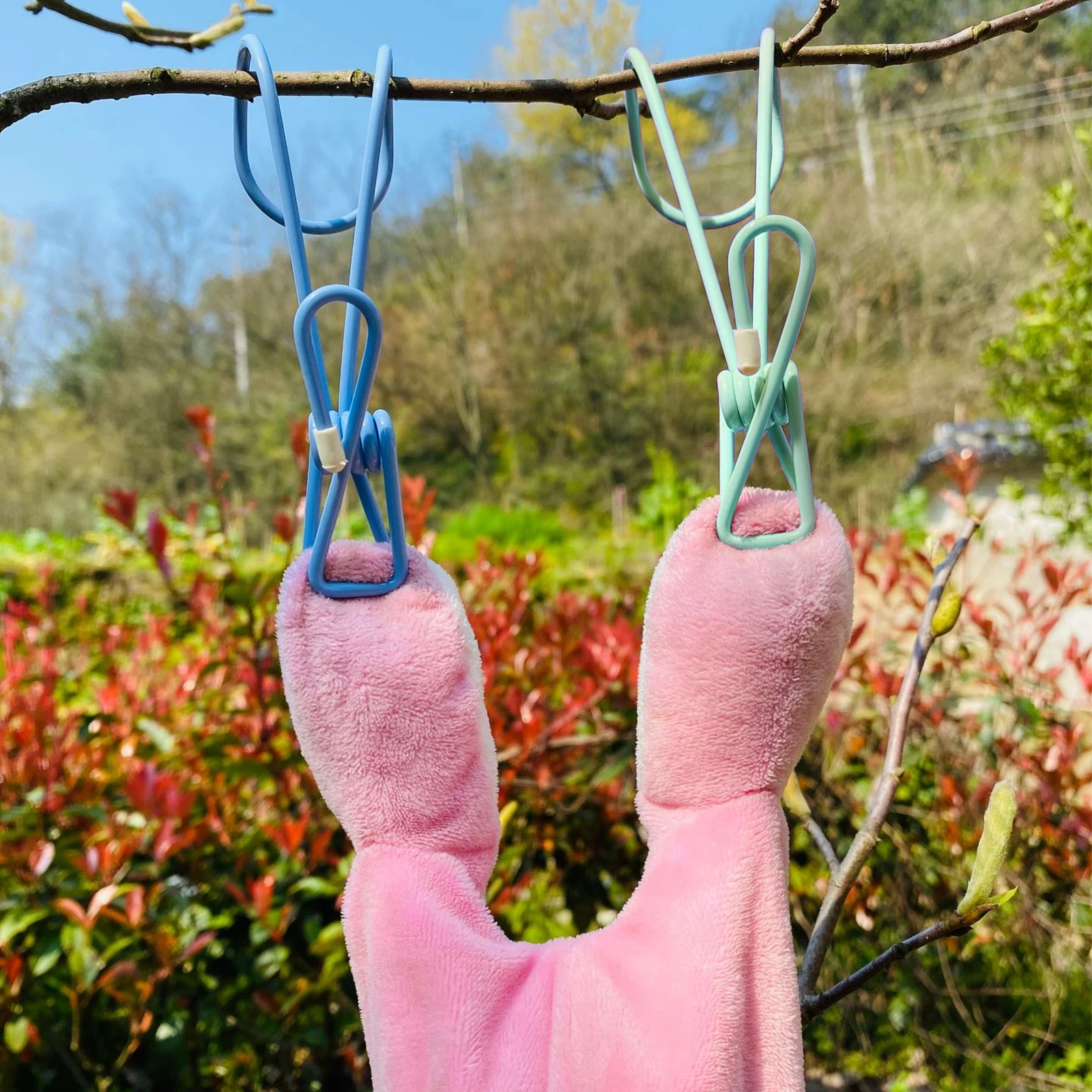 

10pcs Clothes Drying Clip Plastic-Coated Hook Sturdy Space-Saving Hanging Type For Kitchen Laundry Outdoor Socks Drying