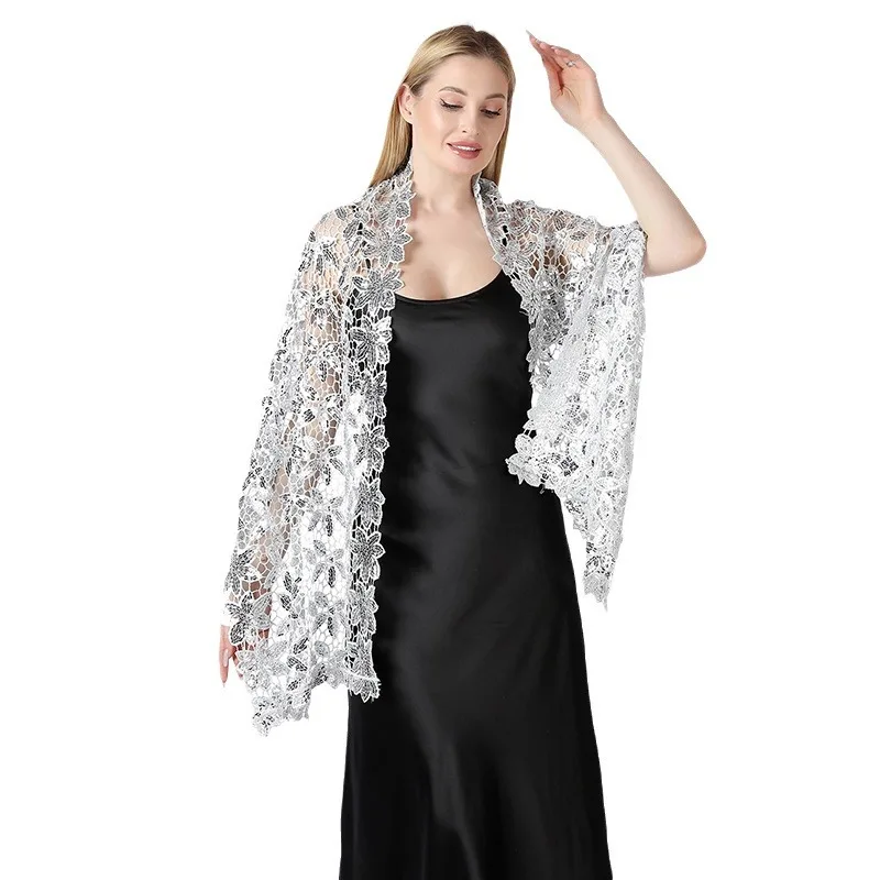 Shiny Sequin Tassel Shawl Wrap Dinner Party Shawl Wedding Bride Shawl Evening Dress Scarf