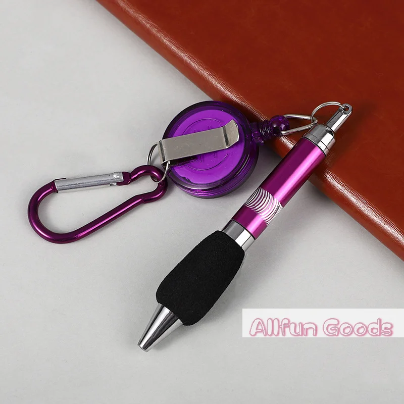 [TG835]Buckle Ring Lanyard Stationery Retractable Key Chain Ballpoint Pen Neutral Pen Easy Pull Buckle Pen Writing Tools