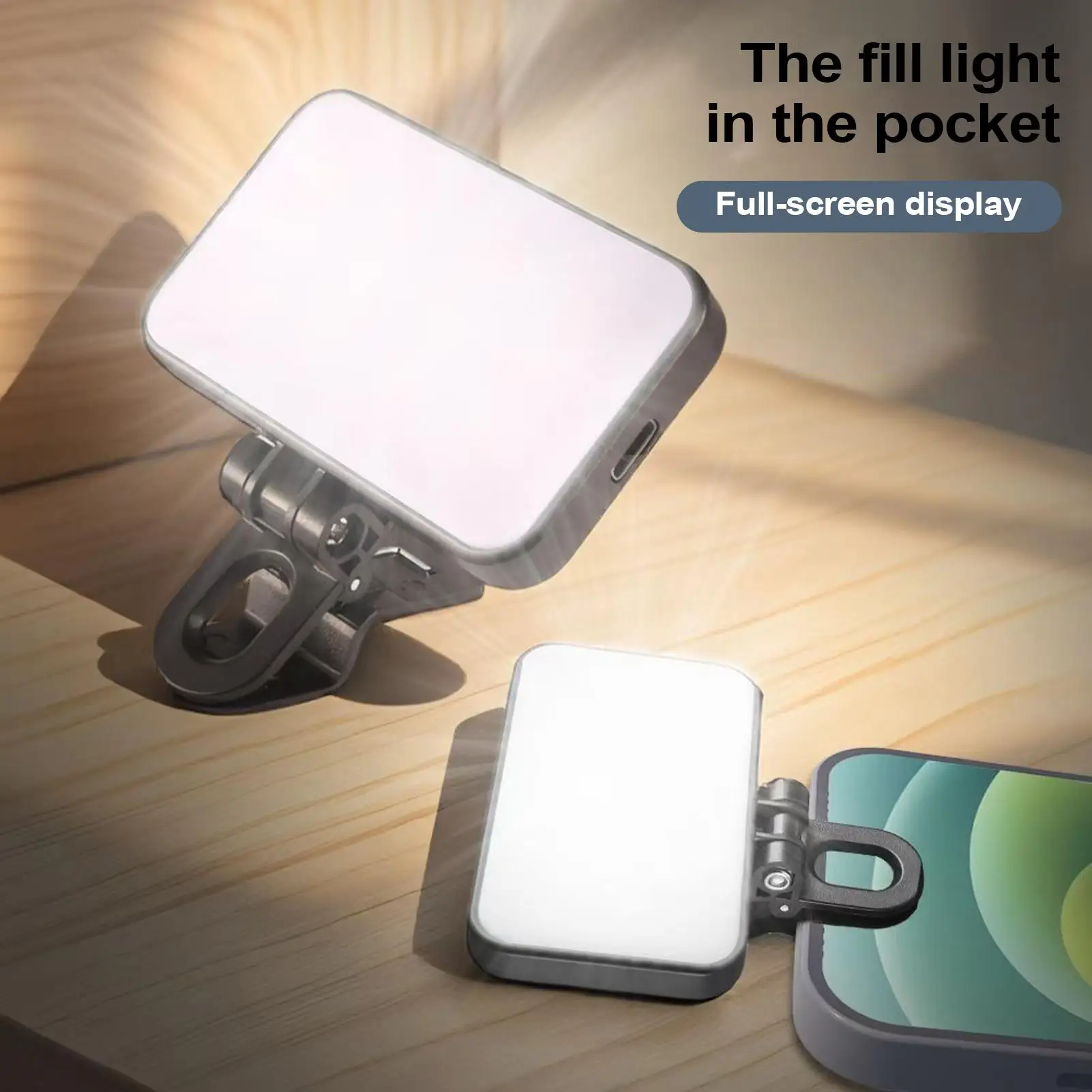 미니 충전식 셀카 조명 LED 라이트 3가지 색상 모드 조절 가능한 밝기 클립형 LED 라이트 휴대폰 브이로그 메이크업용