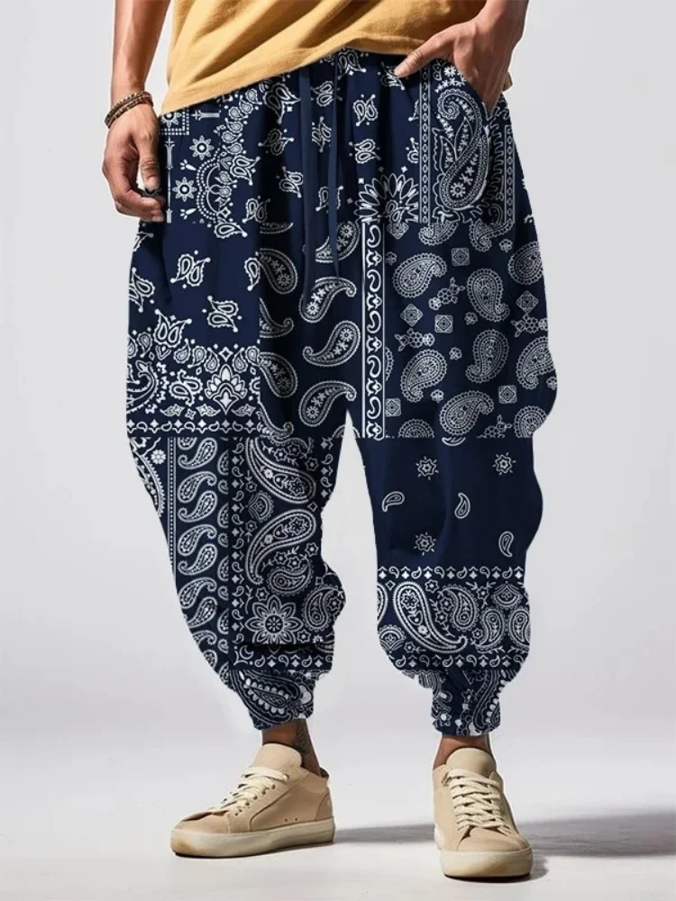 

Men's Vintage Paisley Patterns Print Loose Drawstring Waist Sweatpants Fashion Elastic Waisted Harem Pants Holiday Man Clothings